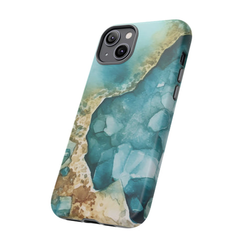 Aquamarine inspired Geode in Watercolor - Impact Resistant Phone Case